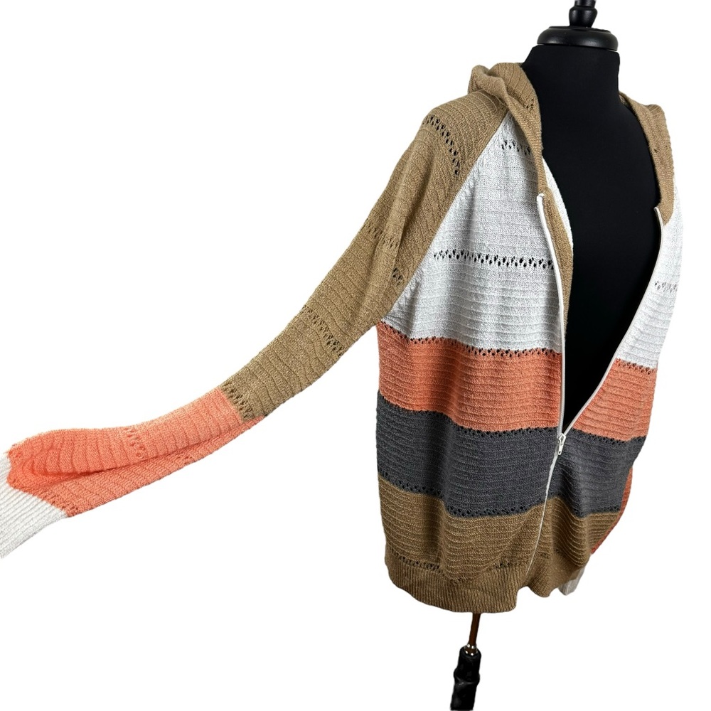 Plus Size Knit Colorblock Jacket Full Zip Hooded Size 2XL XXL - Picture 6 of 14